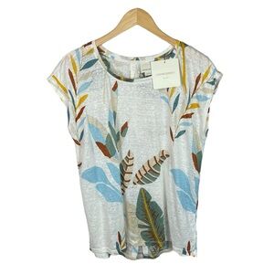 WS567 NWT Cynthia Rowley 100% Linen Floral Blouse Top XL